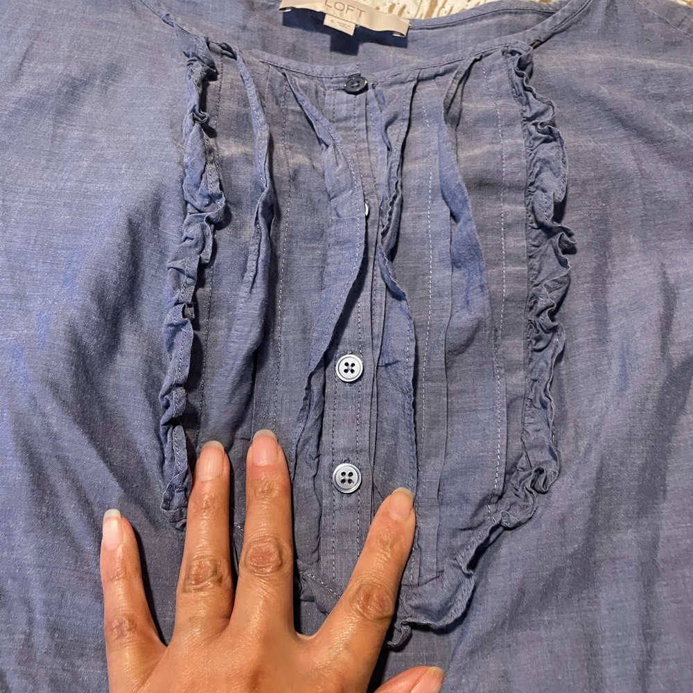 WOMEN'S ANN TAYLOR LOFT BLUE LONG SLEEVE HALF BUTTON DOWN SHIRT SIZE small - Picture 3 of 7